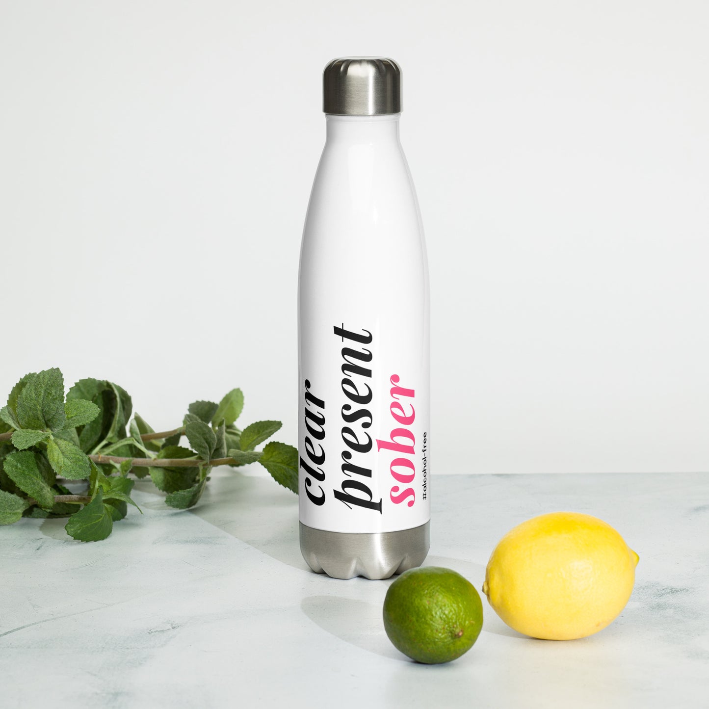 Clear, Present and Sober Stainless Steel Water Bottle