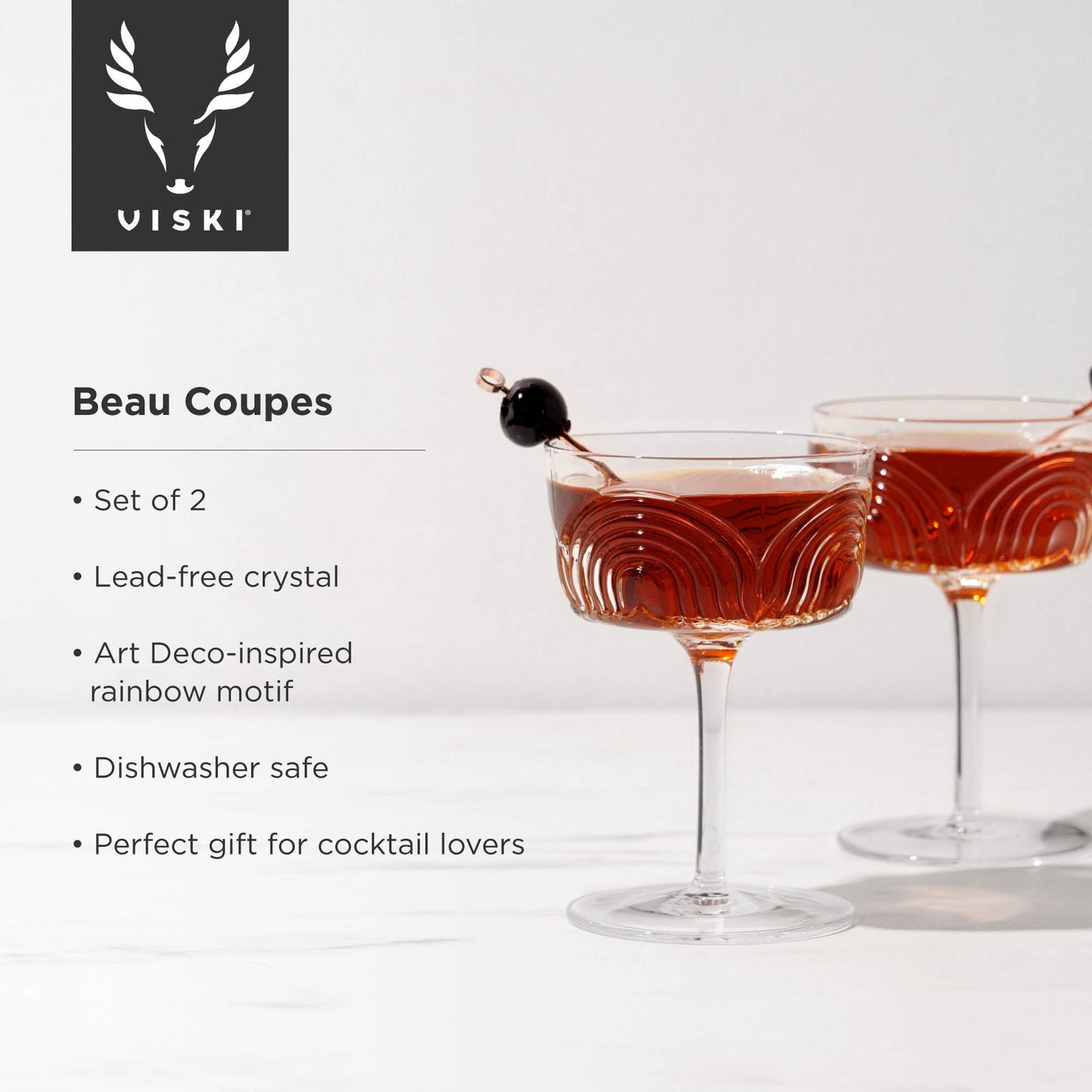 Viski Deco Beau Crystal Cocktail Coupes | Set of 2