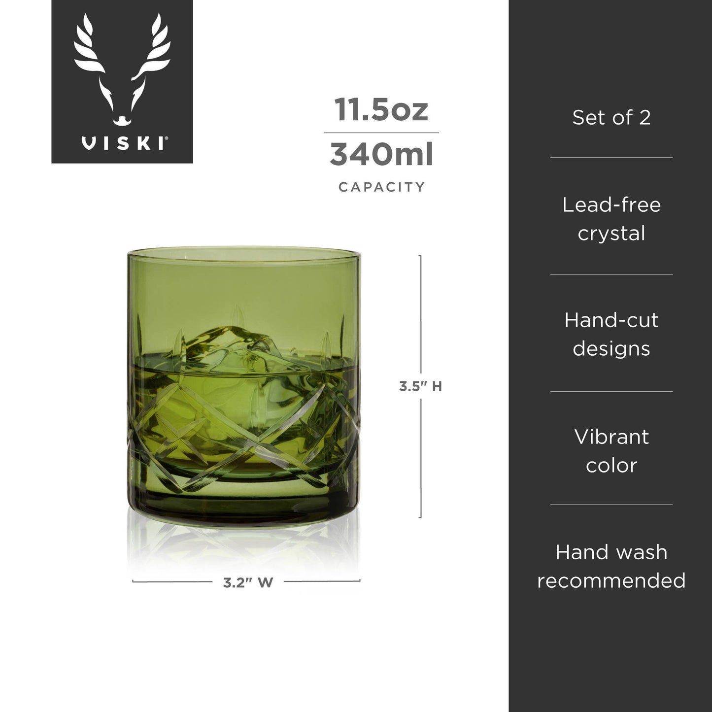 Viski Admiral™ Crystal Rocks Glasses Bottle Green | Set of 2