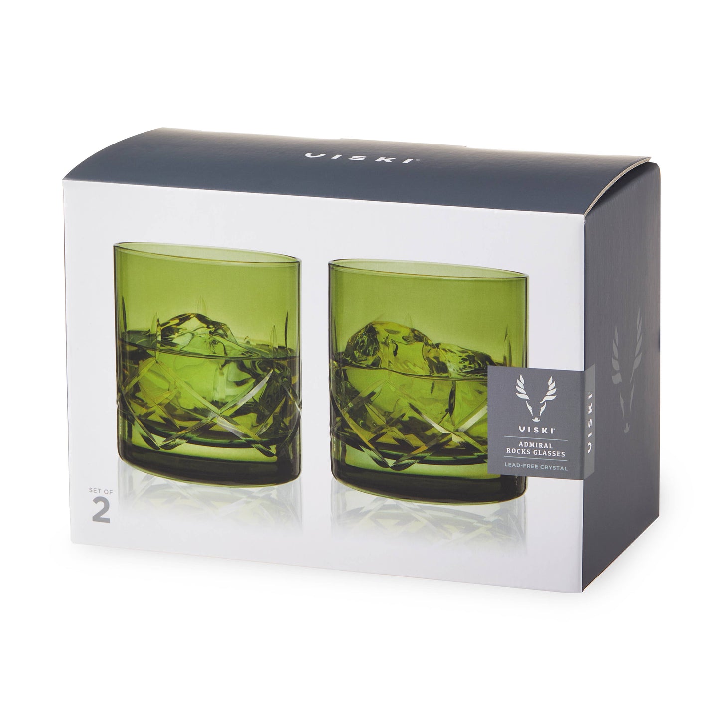 Viski Admiral™ Crystal Rocks Glasses Bottle Green | Set of 2