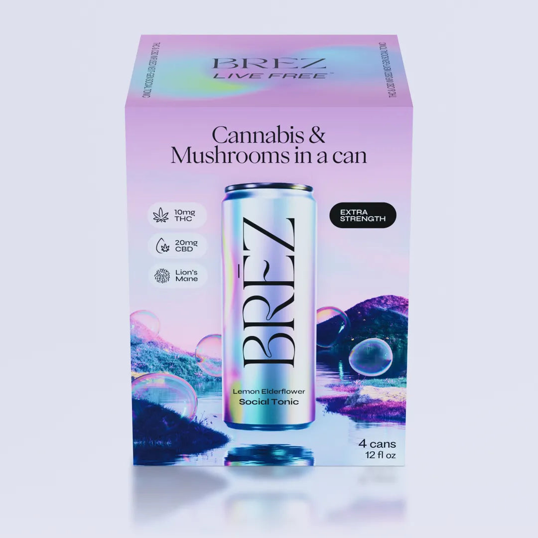 BRĒZ EXTRA STRENGTH -10 mg THC- 12 oz Cannabis and Mushrooms Social Tonic | 4-pack