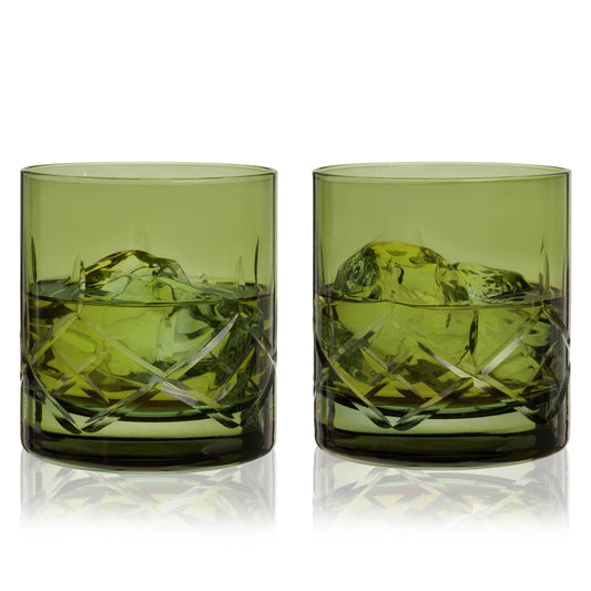 Viski Admiral™ Crystal Rocks Glasses Bottle Green | Set of 2