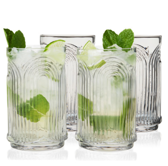 Viski Deco Beau Crystal Highball Glasses | Set of 4