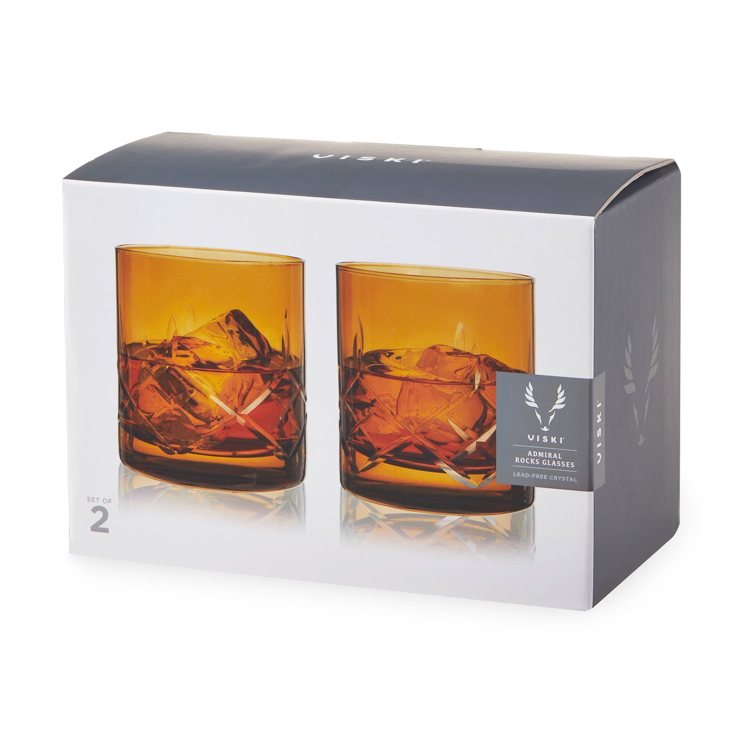 Viski Admiral™ Hand-Etched Crystal Rocks Glasses Amber | Set of 2